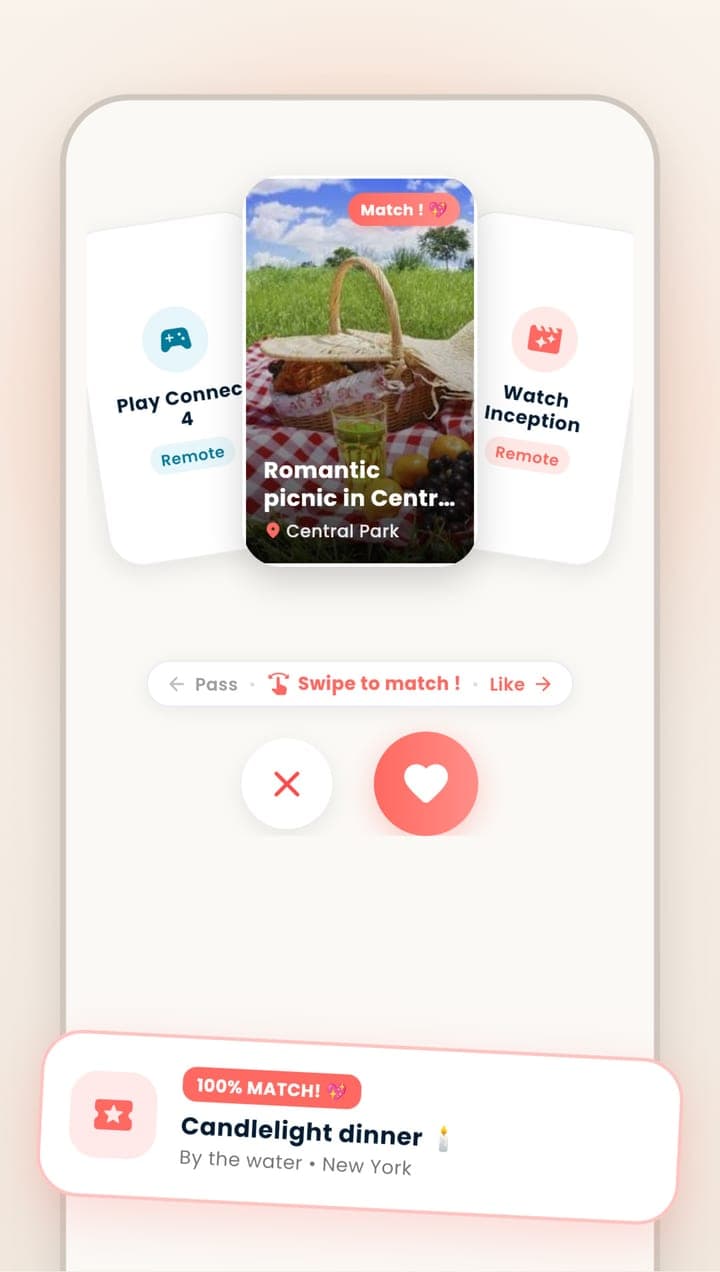 Swipe together to match your dates.